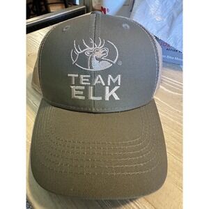 Team Elk Trucker Snapback Hat Green Beige Outdoor Cap Deer